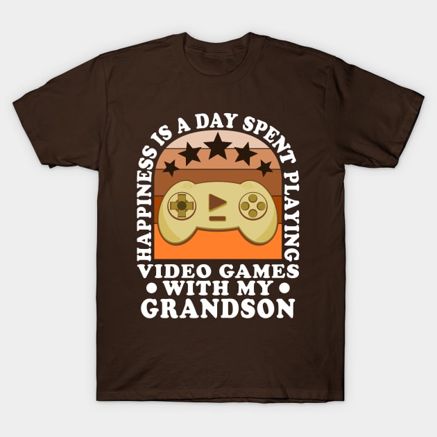 Happiness Quote Playing Video Games Grandparents Grandson T-Shirt by JaussZ